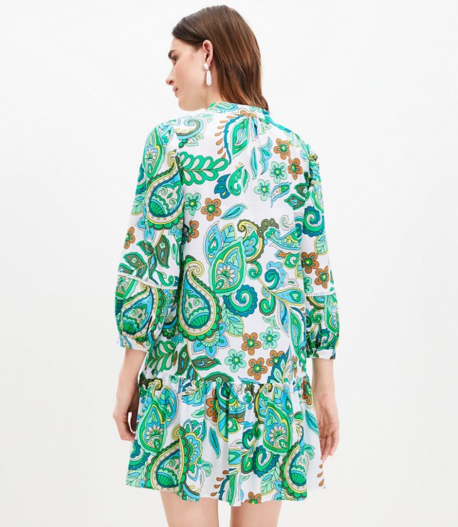 Paisley Split Neck Swing Dress