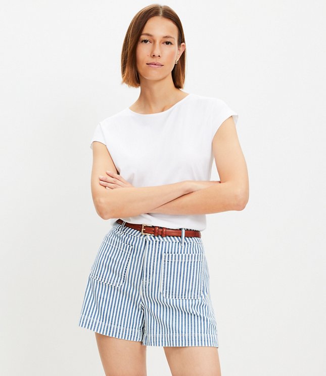 Petite Palmer Denim Shorts in Striped Light Wash