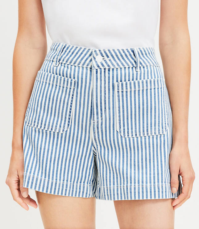 Petite Palmer Denim Shorts in Striped Light Wash