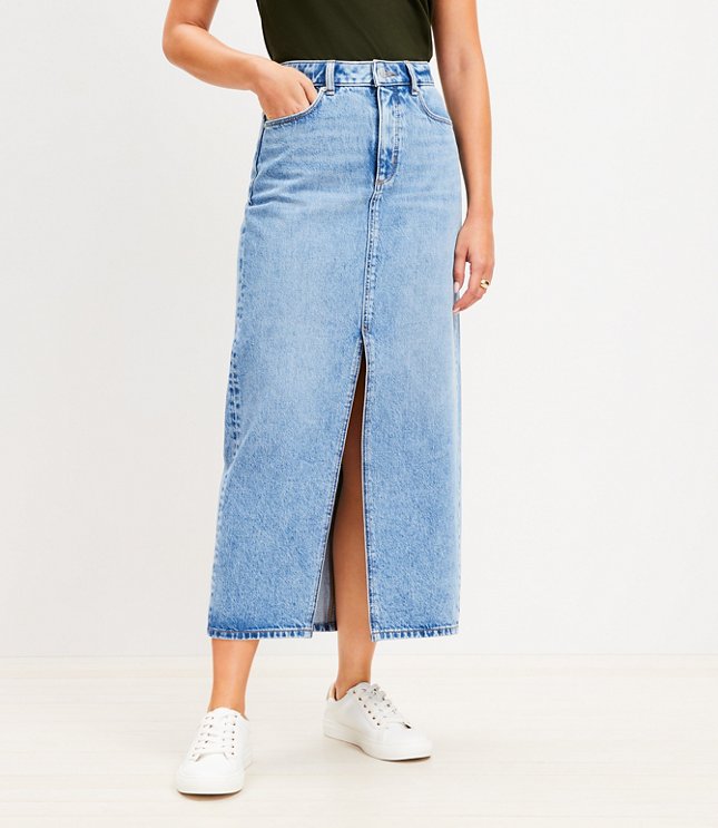 Denim Midi Skirt in Classic Mid Wash