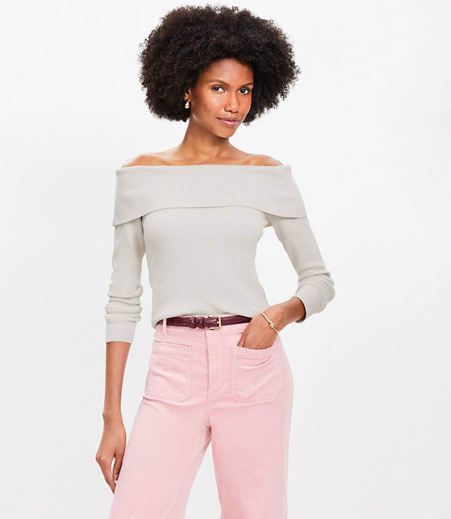 Pearlized Cuff Ribbed Puff Sleeve Sweater