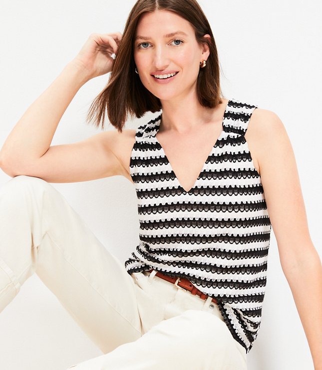 Pointelle Ribbed Ruffle Top