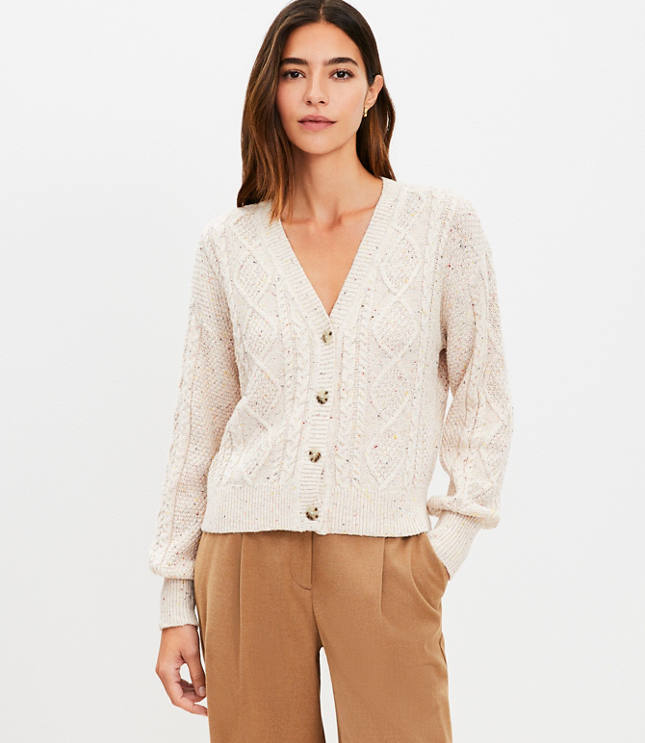 Flecked Cable V-Neck Cardigan