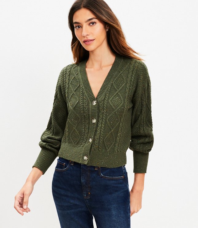 Ribbed Pleated Shoulder V-Neck Cardigan