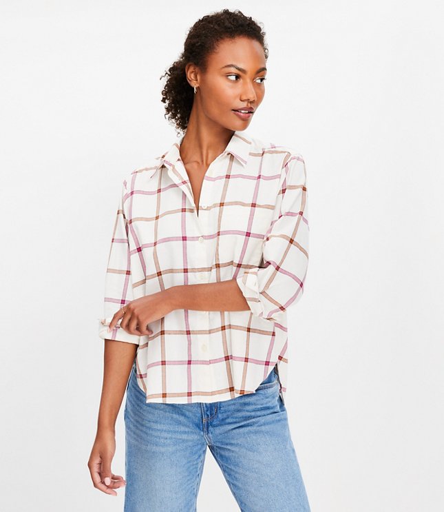 Plaid Cotton Flannel Relaxed Pocket Shirt