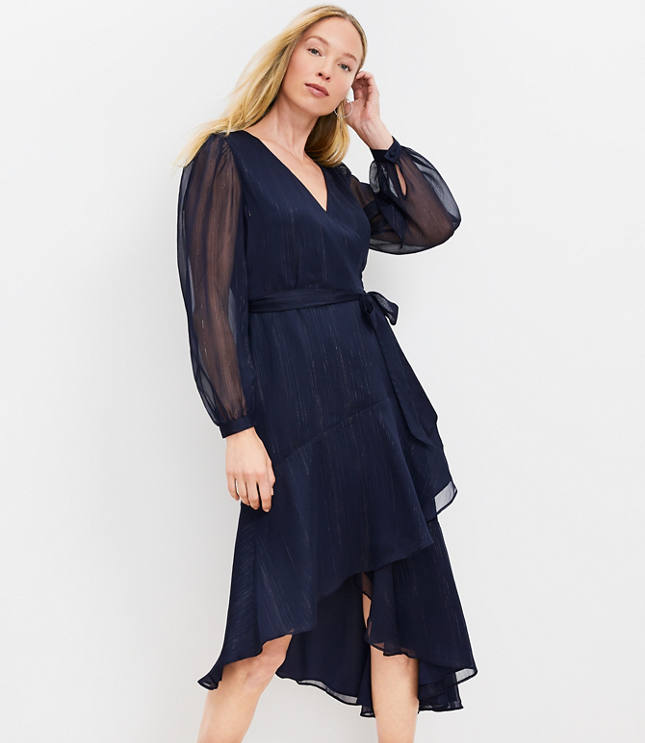 Blue ruffle wrap dress online