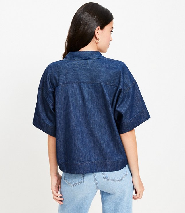 Chambray V-Neck Utility Blouse