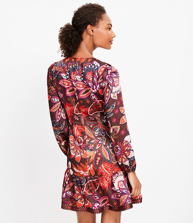 Paisley Shoulder Button Flounce Dress