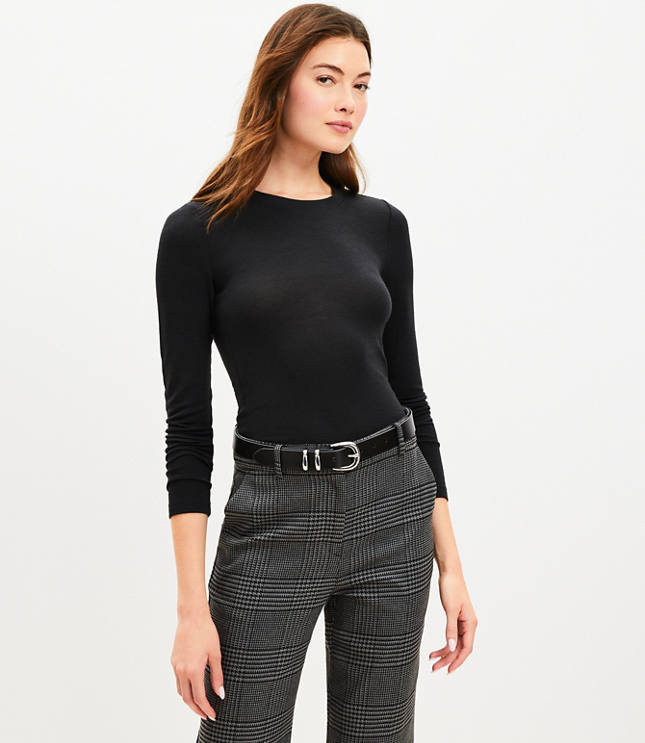 Heathered Ribbed Mock Neck Top - Cobblestone Heather