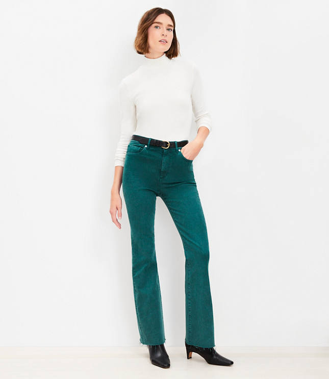 Fresh Cut High Rise Slim Flare Jeans in Deep Spruce Green