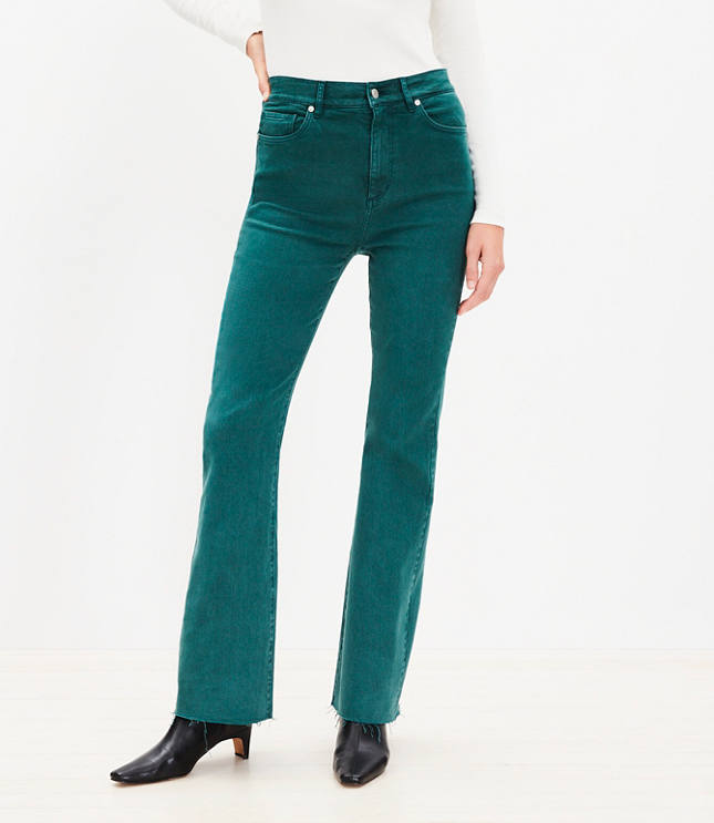 Fresh Cut High Rise Slim Flare Jeans in Deep Spruce Green