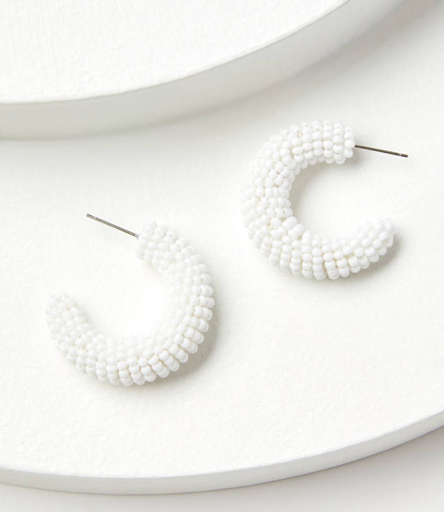 Beaded Hoop Earrings - White