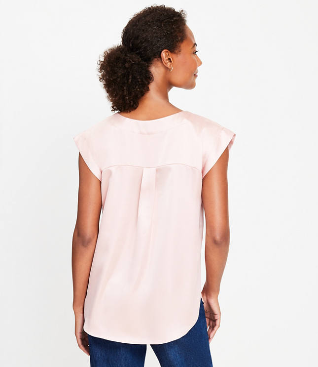 Petite Satin Cap Sleeve V-Neck Top carousel Product Image 3