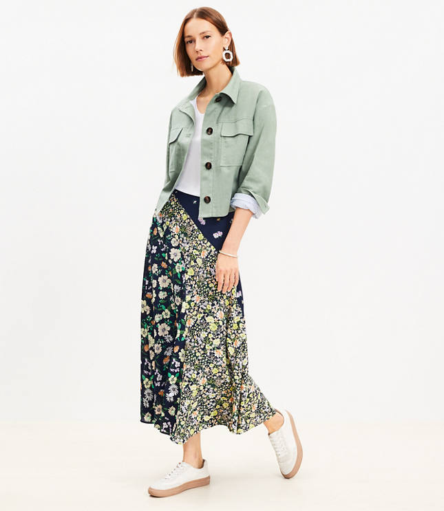 Petite Floral Seamed Bias Midi Skirt