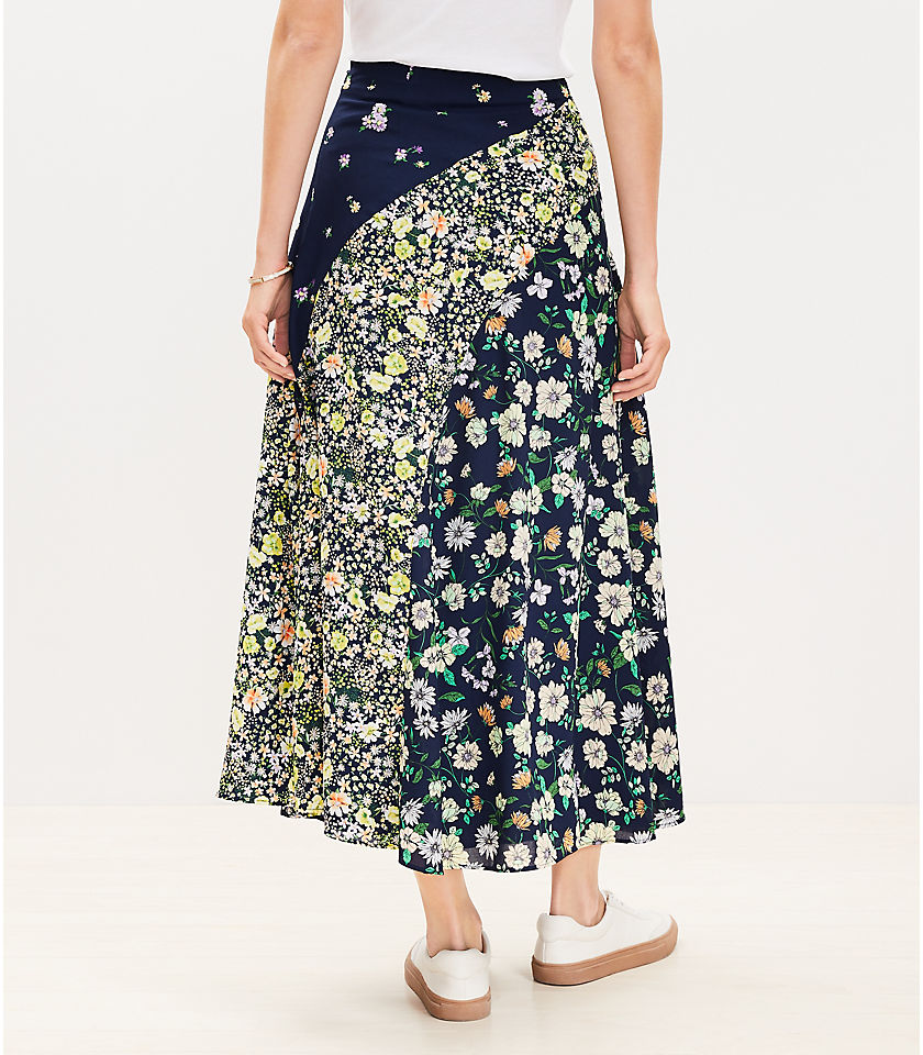 Petite Floral Seamed Bias Midi Skirt