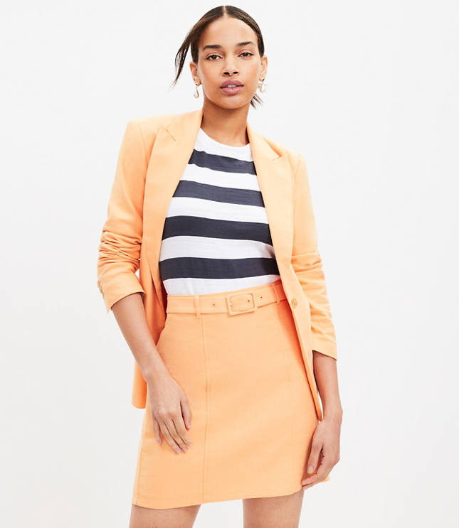 Petite Belted Cotton Linen Skirt