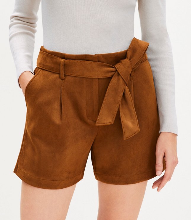 Belted Shorts Faux Suede