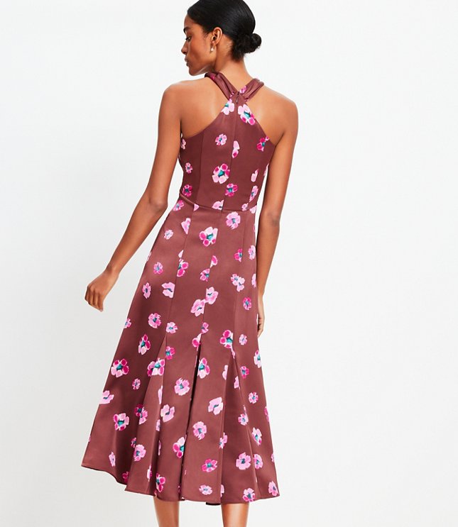 Ikat Buttercup Satin Godet Halter Midi Dress