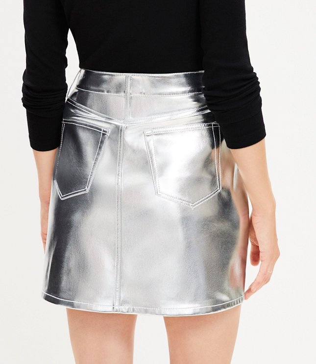 Metallic Faux Leather Five Pocket Mini Skirt