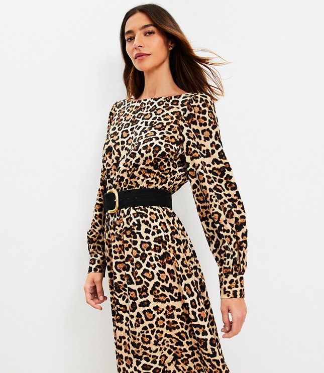Leopard Print Smocked Waist Maxi Dress