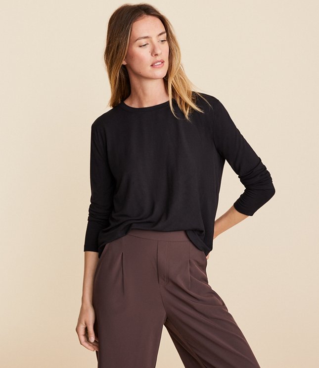 Lou & Grey Ribtrim Signaturesoft V-Neck Top - Dark Charcoal Grey