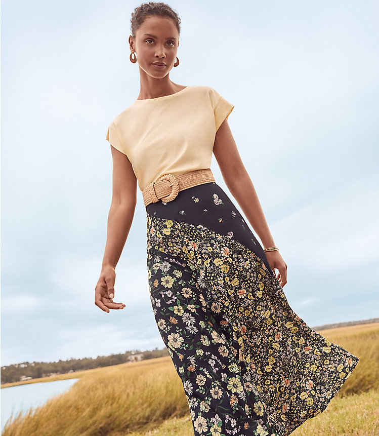 Floral Seamed Bias Midi Skirt image number 0