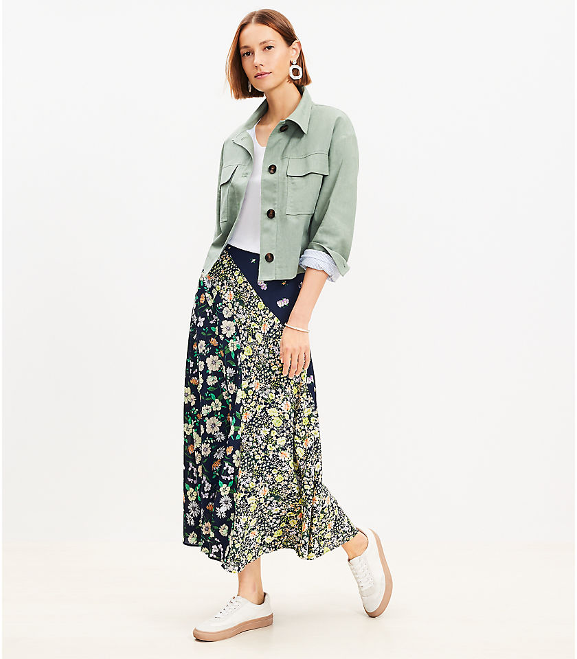 Floral Seamed Bias Midi Skirt