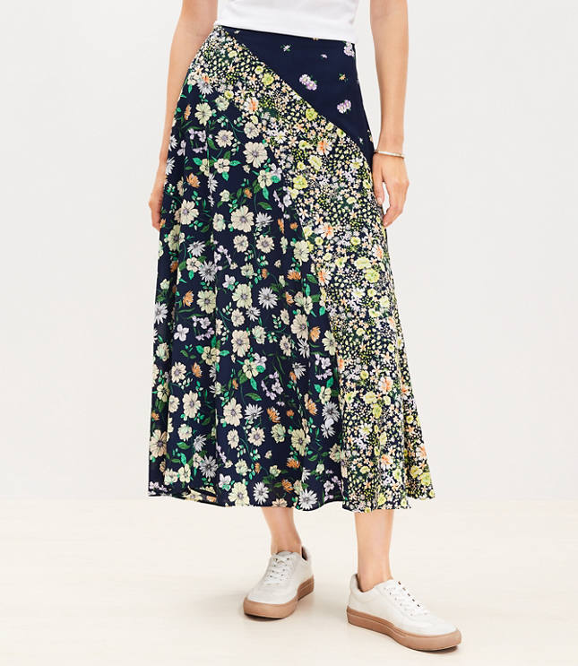 Floral Seamed Bias Midi Skirt