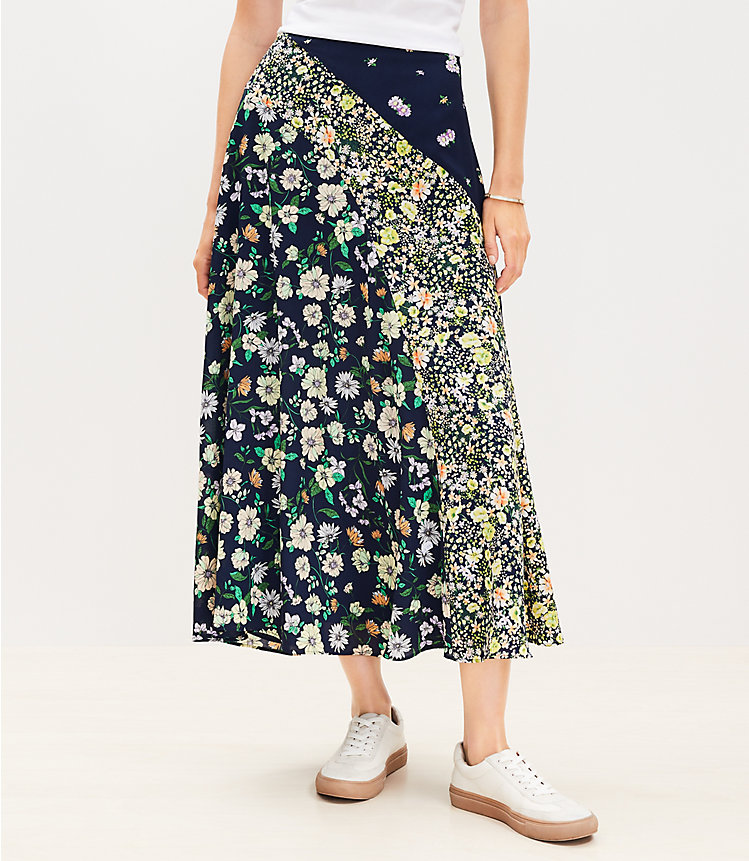 Floral Seamed Bias Midi Skirt image number 2