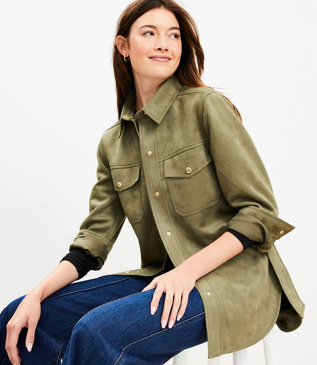 Faux Suede Shirt Jacket