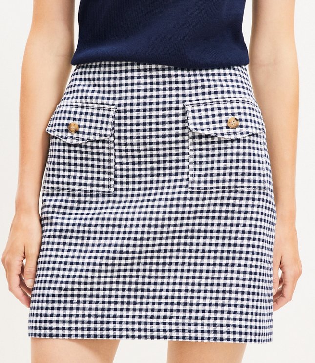 Petite Gingham Cotton Linen Patch Pocket Skirt