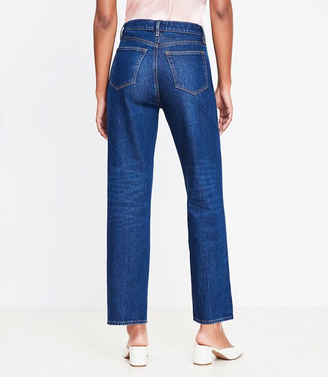 Pintucked High Rise Straight Jeans in Refined Dark Indigo Wash