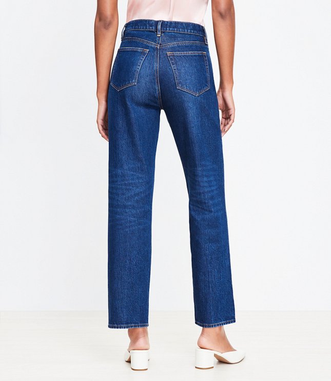 Pintucked High Rise Straight Jeans Refined Dark Indigo Wash