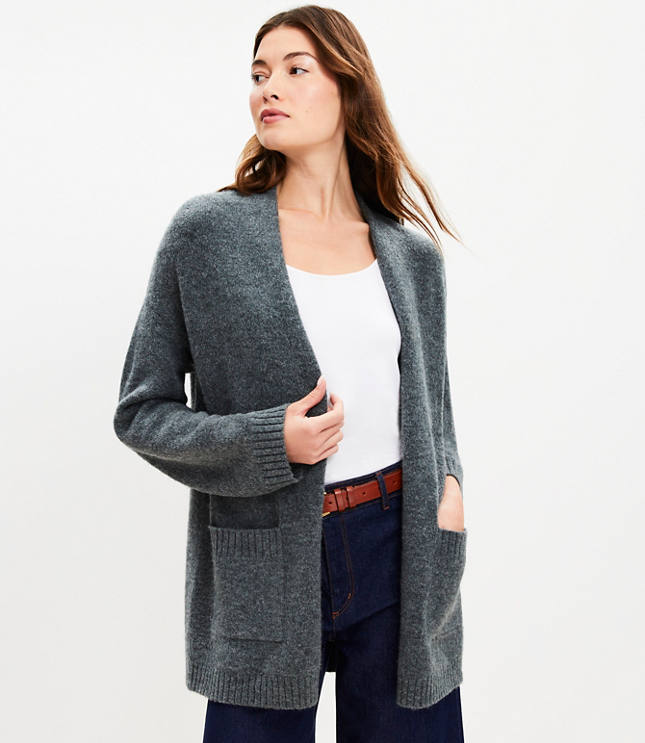 Ribbed Pocket Open Cardigan