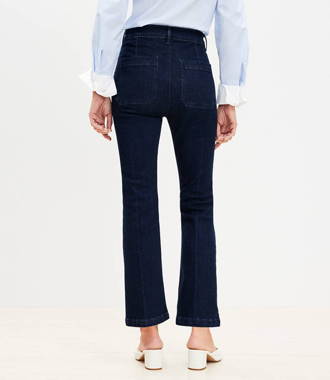 Creased Tab Waist High Rise Kick Crop Jeans Refined Dark Indigo Wash