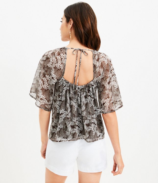 Petite Coral Reef Open Tie Back Blouse