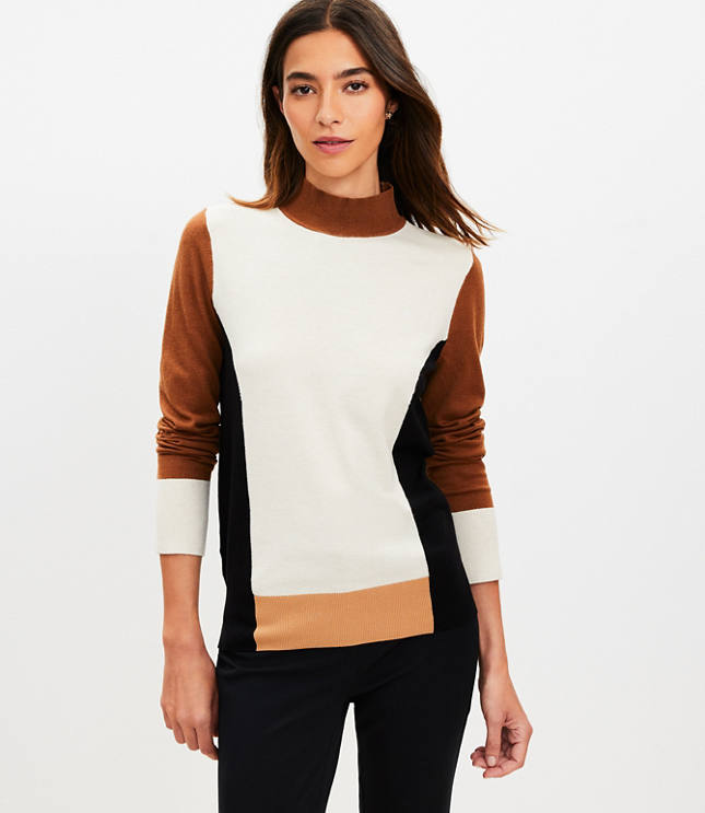 Colorblock Mock Neck Sweater