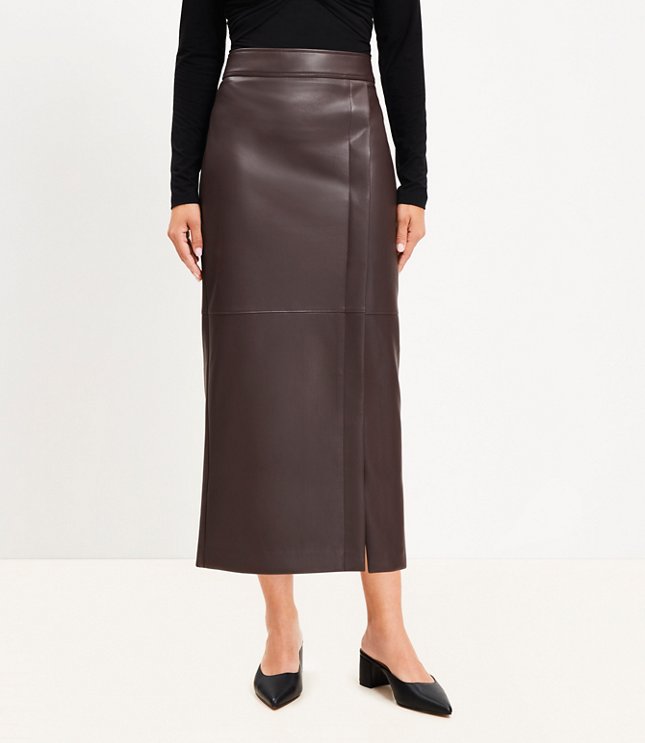 Faux Leather Midi Wrap Skirt
