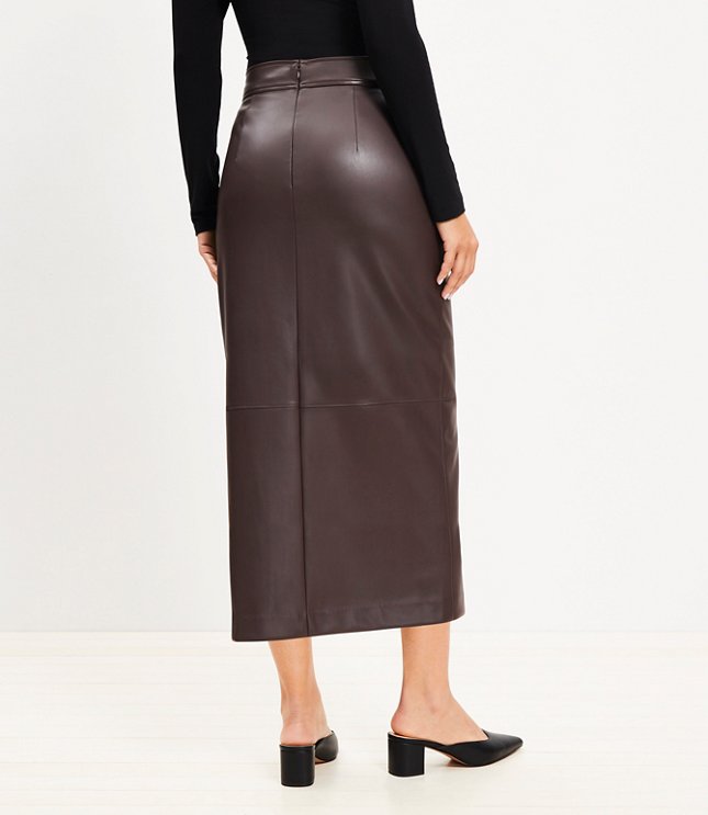 Faux Leather Midi Wrap Skirt