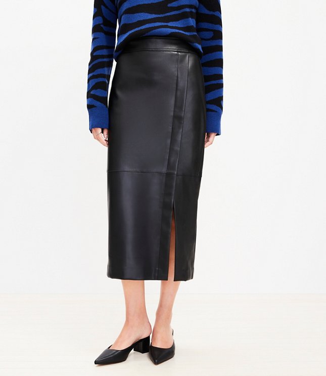 Faux Leather Midi Wrap Skirt