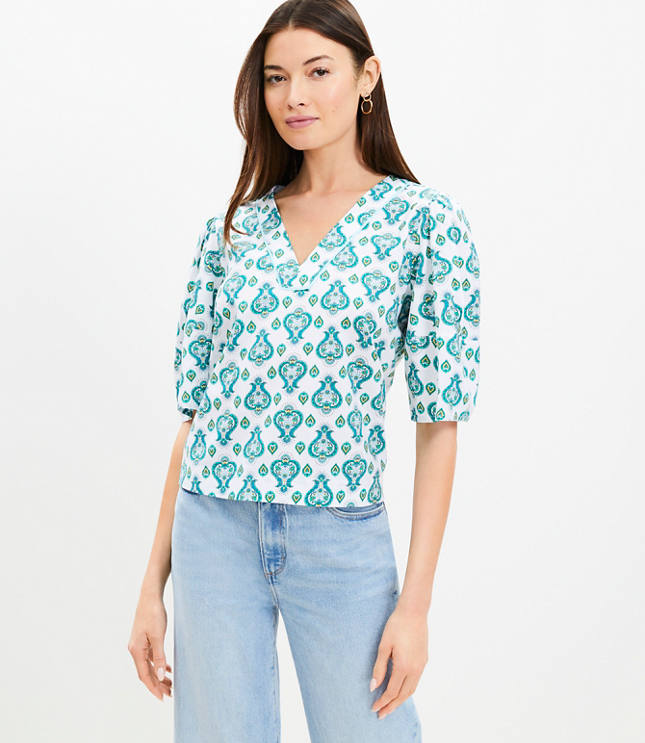 Petite Swirl Ruffle Tie Neck Blouse