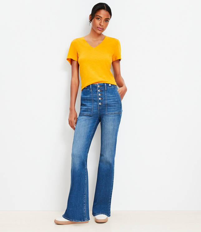 Petite High Rise Relaxed Flare Jeans Mid Vintage Wash