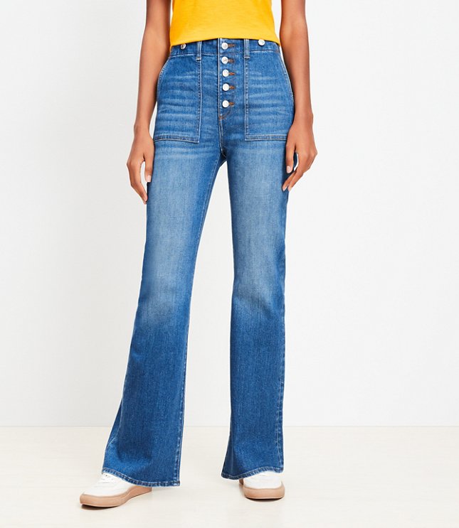 Petite High Rise Relaxed Flare Jeans Mid Vintage Wash