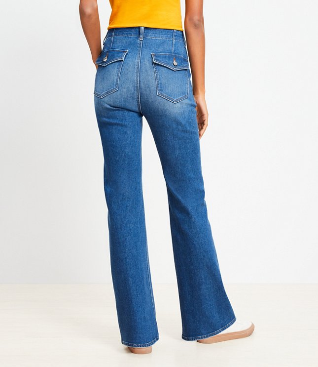 Petite High Rise Relaxed Flare Jeans Mid Vintage Wash