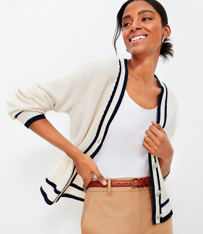 Petite Striped V-Neck Pocket Cardigan