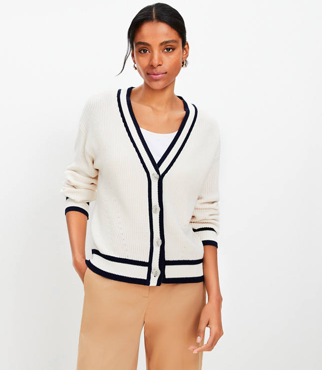 Petite Striped V-Neck Pocket Cardigan