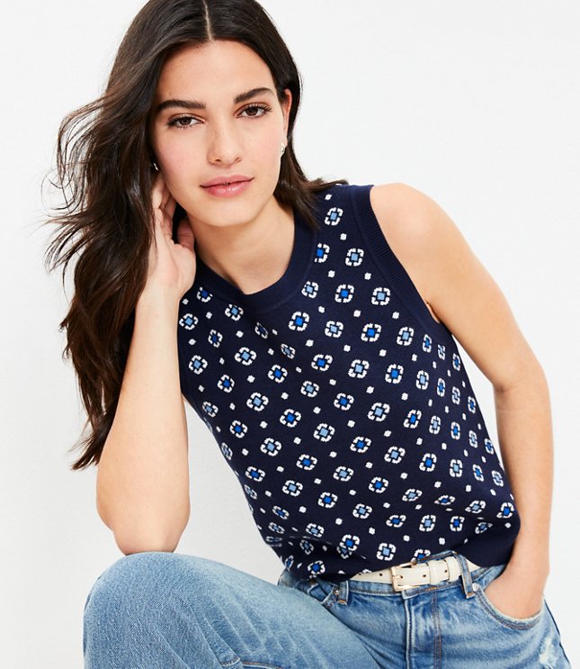 Petite Floral Jacquard Sweater Tank Top