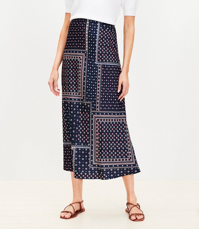 Petite Bandana Print Satin Bias Midi Skirt carousel Product Image 2