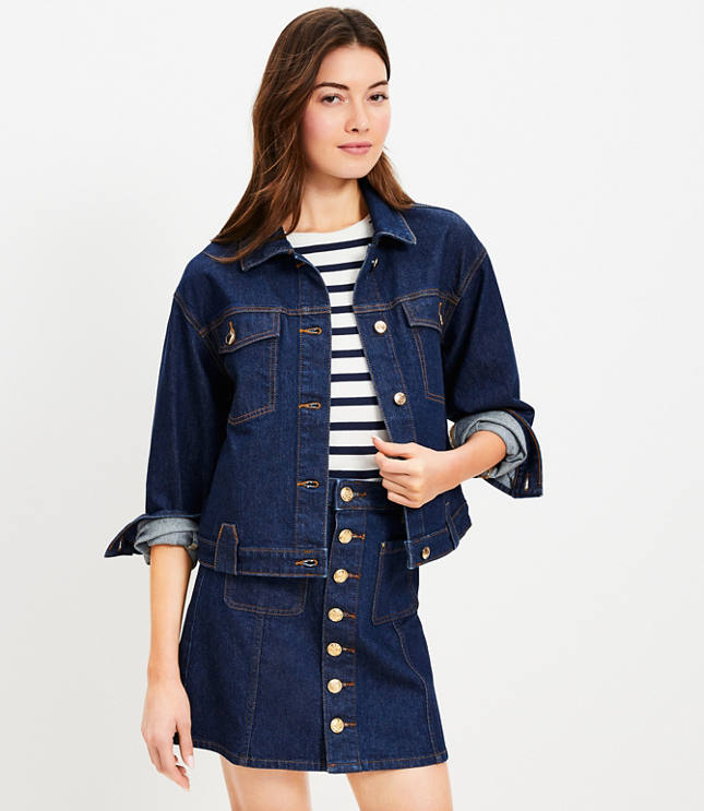 Petite Faux Denim Double Breasted Blazer