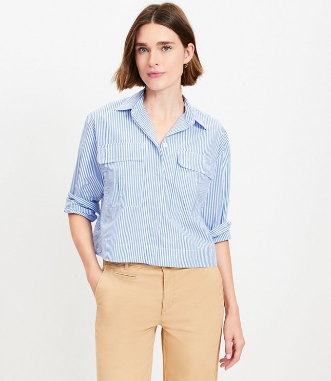 Striped Poplin Modern Utility Shirt